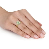 Miabella Women 2- Carat T.G.W. Овален зелена кварц 14kt жолто злато двојно опсег прстен за ангажман