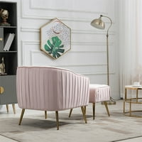 Аукфа акцент стол со османлиски поставен задниот дел- модерна кадифена барел стол за дневна соба спална соба- розова