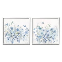 Флетирани инсекти цветаат сина градина ботаничка и цветна графичка уметност бела врамена уметничка печатена wallидна уметност,