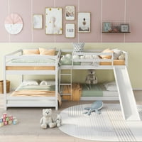 -Сабел кревет за кревет, Aukfa Full и Twin Size четири деца комбиниран кревет, долен кревет и мансарда со слајд и скалила, четири