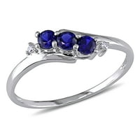 Miaенски Carat Carat T.G.W. Создаден сино сафир и дијамантски акцент 10kt бело злато три камен прстен