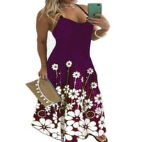 Женски Летен Секојдневен Цветен Печатен Боемски Ремен За Шпагети Цветен Долг Макси Фустан