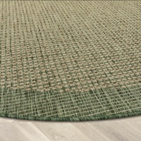 Добро ткаена медуза Один цврста лента зелена 5'3 тркалезна килим со рамен ткаенина на отворено