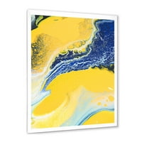 DesignArt 'Апстрактна композиција во сина и жолта VII' модерен врамен уметнички принт