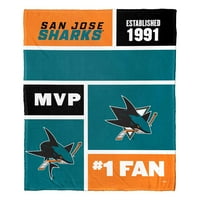 Сан Хозе ајкули NHL Colorblock Персонализирано ќебе за фрлање свила на допир, 50 60