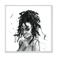 DesignArt 'Црно -бел портрет на жена од афроамериканка II' модерна врамена платна wallидна уметност печатење