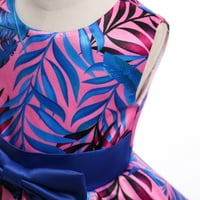 8-Години Девојчиња Се Облекуваат Цевка Врвен Дизајн Забава Без Ракави Цветни Принтови Дамка Фустан Сино