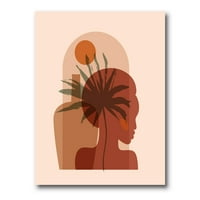 Апстрактна убава девојка портрет и тропски палмски лисја за сликање платно уметнички принт