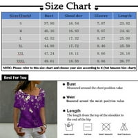 Женски Врвови V-Вратот Цветни Блуза Обичните Жени Маица Краток Ракав Топла Продажба Летни Блузи Виолетова XL