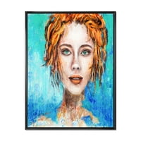 Дизајн на „Womanената лице со црвена коса и зелени очи“ модерно врамено платно wallидно печатење