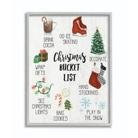 Божиќни корпи список Сезонски артикли храна зимски дизајн, сив фарма куќа рустикална преголема врамена на giclee текстуризирана уметност од Дафне Полсели