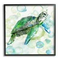 Ступелална индустрија водна морска желка вода меурчиња со акварел детали за сликање црна врамена уметничка печатена wallидна уметност, дизајн од Керол Робинсон