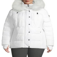 О.Г. Женски плус големина кратко палто со качулка со качулка од крзно