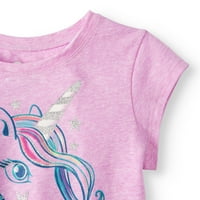 Графичка маица со кратки ракави на мали девојчиња