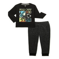 Деца од Garanimals Boys Space Graphic Graphic Moir и француски тери џогер џемпери, сет на облеки од 2 парчиња, големини 4-10