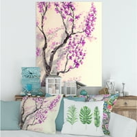 Апстрактни пролетни виолетови цвеќиња на гранки на дрвја кои сликаат платно уметничко печатење