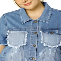 Уникатни поволни цени, женски плус големина тексас кратка ракав потресена јакна со џебови