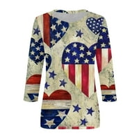 амуса Женска Мода Обична Три Четвртина Ракав Денот На Независноста Печатење Круг Вратот Пуловер Врвот Блуза