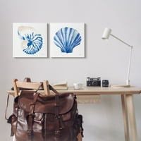 Sulpell Industries Serene Blue Seashell Clam Simple Design Saftions Gallery Canvas Print Wall Art Set од 2, 17x17