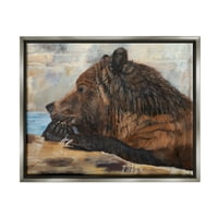 Ступел кафеава мечка диви животни животни животни и инсекти сликање сив пловиј врамен уметнички печатен wallид уметност