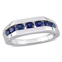 1- Карат Т.Г.В. Создаден сино сафир Стерлинг Сребрен машки прстен