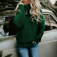 апсуј модни Преголеми Џемпери За Жени Подарок - Еднобојна Желка Со Долг Ракав Лесни Удобни Врвови За Пуловер Зелена Големина