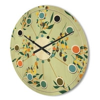 DesignArt 'Светла еукалиптус цветни ретро-шема III' модерен wallиден часовник од средниот век