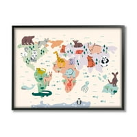 СТУПЕЛ ИНДУСТРИИ Образовна светска мапа мајчин животни табела за диви животни графички уметност црна врамена уметност wallидна уметност, дизајн од Доминика Годет