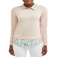Женски џемпер од 2фер со вградена кошула со јаки