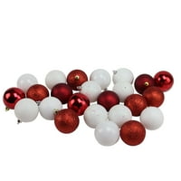 24CT Candy Cane Red & White 4-Finish Shatterproof Божиќни топка украси 2.5 “