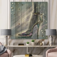 DesignArt 'Сјајна жена чевли со висока потпетица Стилето со сјај' модерен отпечаток на природно бор дрво