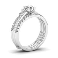 1CT TDW Diamond 14K Бело злато крунисан со невестински прстен