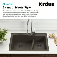 Kraus Quarza Dual Mount Double Bowl Granite кујна мијалник и цедилки во сива боја