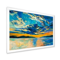 Дизајнрт „Облачно зајдисонце преку широк отворен океан хоризонт“ наутички и крајбрежен врамен уметнички принт