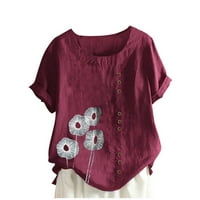 Жените Време Блузи Нова Мода Печати Повик Краток Ракав О-Вратот Копче Лабава Кошула Врвот Блуза Дами Облека