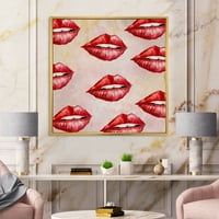 Црвена девојка усни образец, врамена сликарска платно уметност печатење